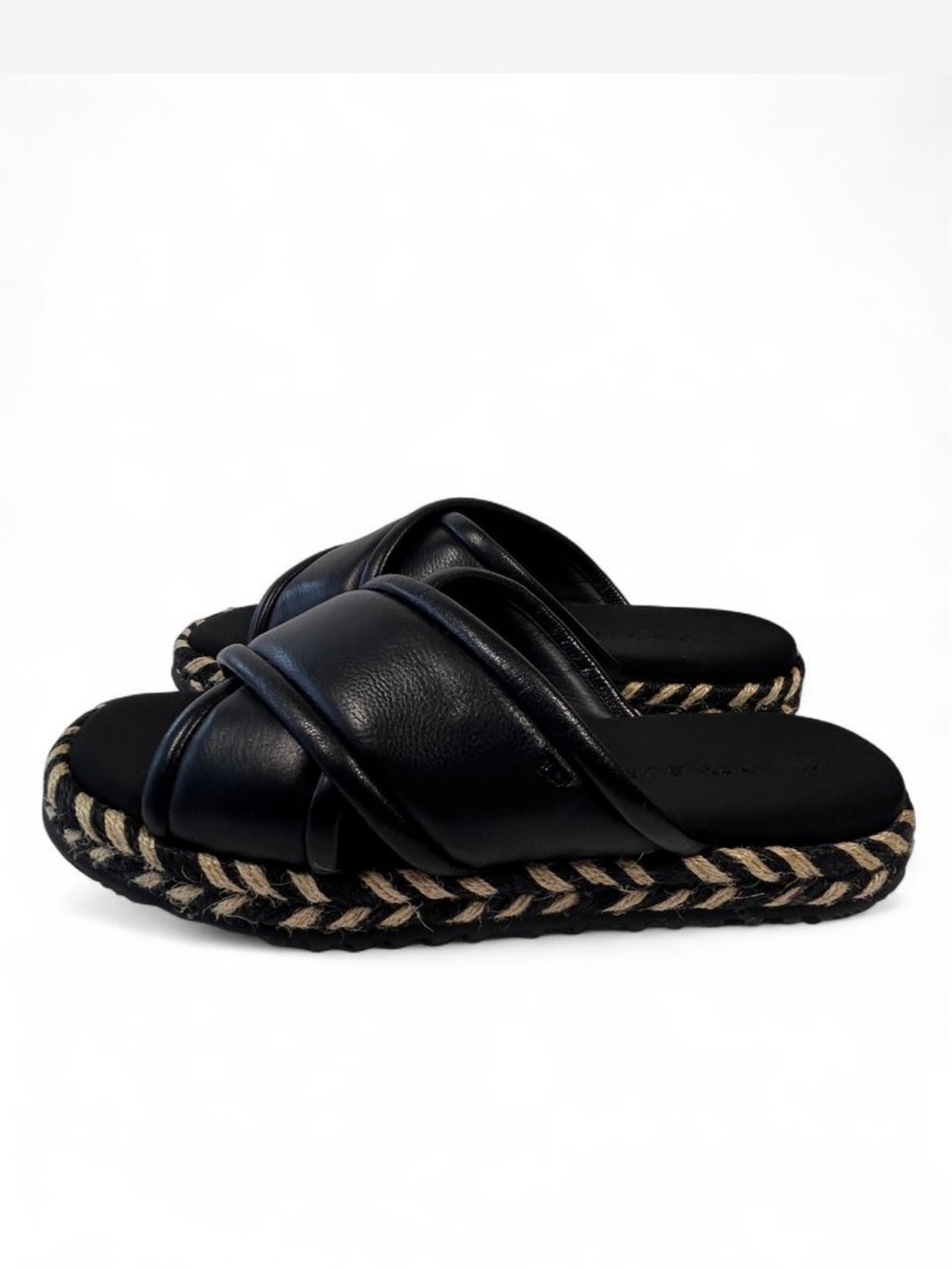 Tory Burch Crisscross Leather Espadrille Slide Sandals in perfect black. Size 8